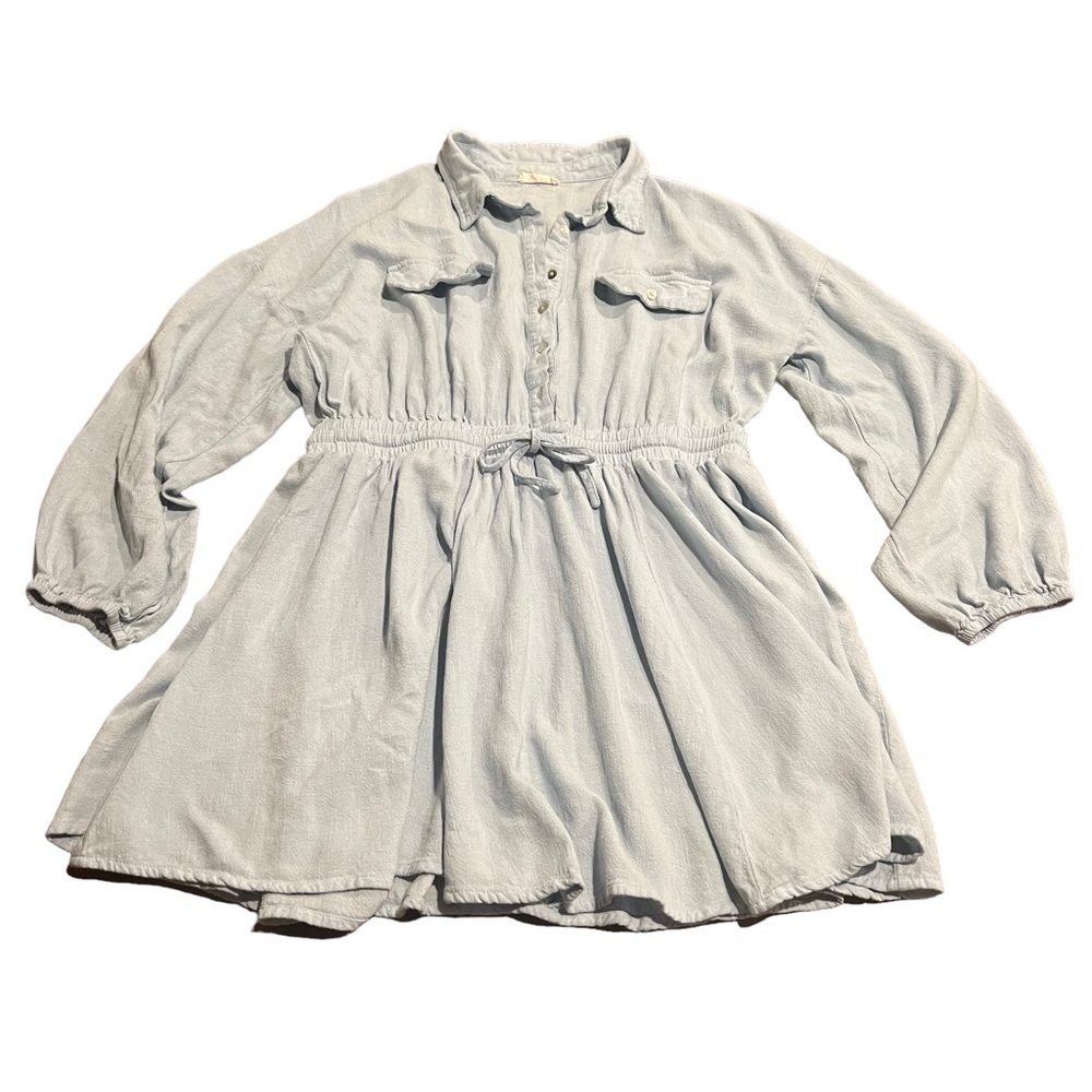 Kori Women’s Blue Flax Blend Mini Shirt Dress Size Large